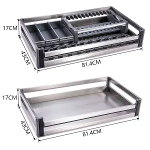 Stainless Steel Kitchen Cabinet Pull-Out Basket Cupboard Drawer Organizer 814x430x170mm