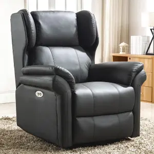 Electric Powered Recliner Chair With Wingback Design And USB Charger Port In Slate Bonded Leather