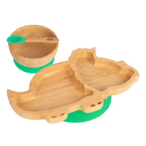 Tiny Dining - Children's Bamboo Suction Dinosaur Dinner Set - Green