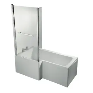 Ideal Standard Straight 1 panel Clear glass Bright Silver effect frame Bath screen, (W) 738mm (H) 1403mm