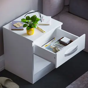 Arkadij High Gloss 1 Drawer Manufactured Wood Bedside Table, Modern Bedroom Cabinet White