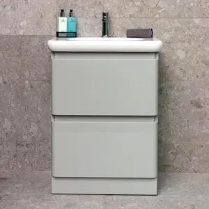 Marvel 600mm Floor Standing Bathroom Vanity Unit in Light Grey Gloss with Round Resin Basin