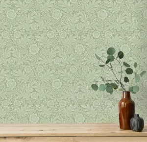 Crown Camille Damask Sage Wallpaper M1744