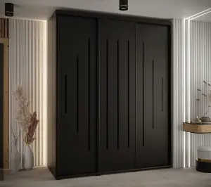 Cannes XII Sliding Door Wardrobe W200cm - Sleek Black Storage for Spacious Rooms