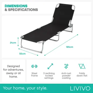 LIVIVO Foldable Outdoor Reclining Sun Lounger, Black