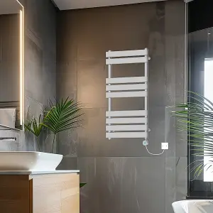 Rinse Bathrooms Smart WiFi Thermostatic Electric Bathroom Flat Panel Heated Towel Rail Radiator with Timer 950x500mm - Chrome