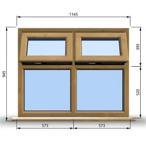 1145mm (W) x 945mm (H) Wooden Stormproof Window - 2 Top Opening Windows -Toughened Safety Glass