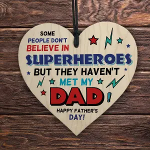 Red Ocean Dad Gifts From Daughter Son Wood Heart Fathers Day Gift For Dad Superhero Sign My Superhero Novelty Dad Gifts