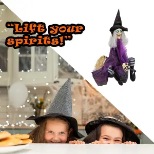 Animated Witch Halloween Kicking Leg Light Decoration Trick or Treat 90cm Purple