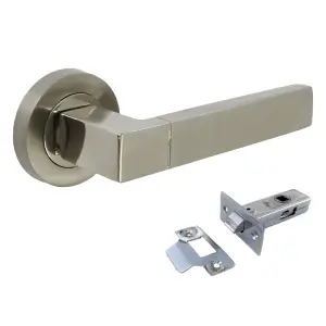 Cafri Line Door Handle Modern Satin Nickel Lever on Rose Internal Doors Handles + 64mm Latch