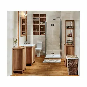 Bathroom Tall Cabinet Floor Cupboard Slimline Tallboy Shelf Unit Classic Oak Effect