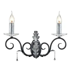 Elstead Amarilli 2 Light Indoor Candle Wall Light Black Floral Leaves Design , E14