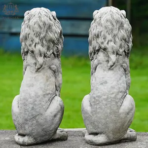 Pair of Regal Lion Stone Statues British made Large Garden Ornaments