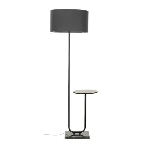 ValueLights Tavel Matte Black Floor Lamp with Table and Grey Shade