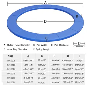 Costway 14 FT Trampoline Spring Safety Cover Trampoline Replacement EPE Foam Pad