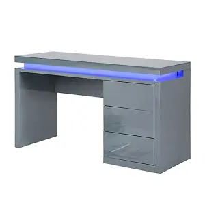 Emerson High Gloss Computer Desk In Grey With LED Lighting