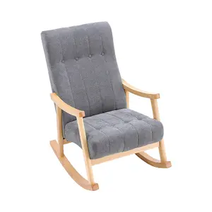 Dark Grey Velvet Upholstered Rocking Chair Rubberwood Rocker Glider Chair