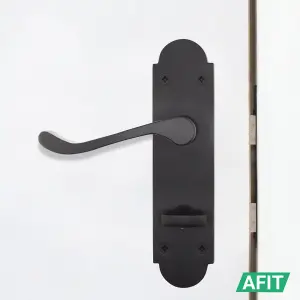 AFIT Matt Black Bathroom Door Handle Set - Victorian Scroll Shaped - 2 Pairs of Internal Door Handles, Hinges 76mm & Locks 64mm