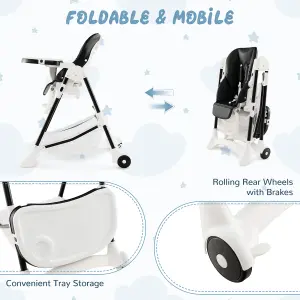 Costway Folding Baby High Chair Adjustable Convertible High Chair W/ Detachable Cushion