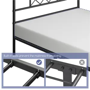 Yaheetech Black 5ft King Metal Bed Frame with Cross-design Headboard & Footboard