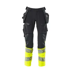 Mascot Accelerate Safe Trousers with Holster Pockets - Dark Navy/Hi-Vis Yellow   (44.5) (Leg Length - Long)