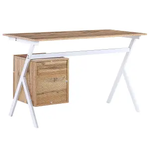 Home Office Desk with Storage Light Wood ASHLAND