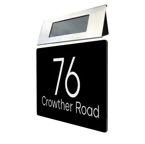 Personalised Aluminium House Plaque with Solar Light Customised with Your House Number and Street Name 160 x 280mm Black