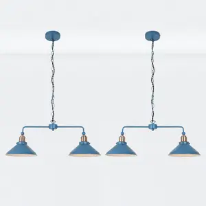 First Choice Lighting Set of 2 Maxwell Mirage Blue Brushed Copper 2 Light Bar Ceiling Pendant Lights