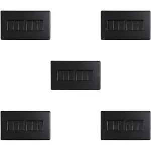 5 PACK 6 Gang Multi Light Switch SCREWLESS MATT BLACK 2 Way 10A Slim Rocker