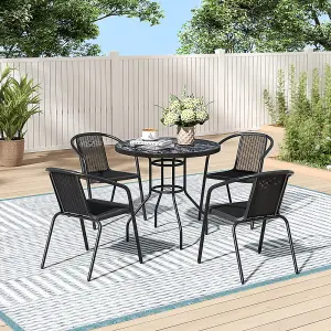 Round Table Tempered Glass Patio Table with an Umbrella Hole For Garden Backyard 80cm Dia