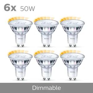 Philips LED Spot Light Bulb, gu10 Spotlight, 3.8W (50 equivalent). Warm Glow Dimmable, 6 Pack