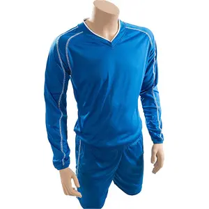 M JUNIOR Long Sleeve Marseille Shirt & Short Set BLUE/WHITE 26-28" Football Kit