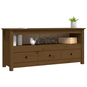 Berkfield TV Cabinet Honey Brown 114x35x52 cm Solid Wood Pine