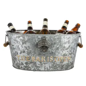 The Bar Is Open' Gold and Zinc Celebration Party Champagne Wine Ice Bucket