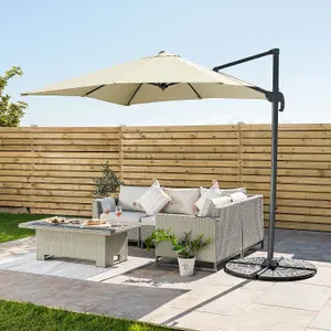 Aluminium Cantilever Parasol Garden Patio Hanging Tilt Umbrella 2.5m Cream Christow