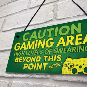 Red Ocean Caution Gaming Area Novelty Gamer Accessories Gift For Son Brother DAD Man Cave Boys Room Bedroom Door Sign Decor