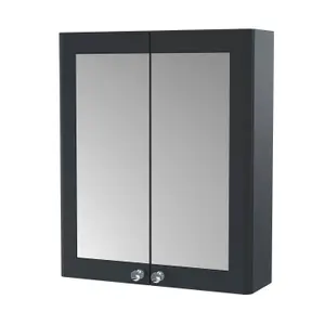 Traditional Wall Hung 2 Soft Close Door Mirror Cabinet, 600mm - Soft Black