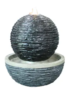 Primrose Marvao Slate Effect Sphere Water Feature With Lights 42cm