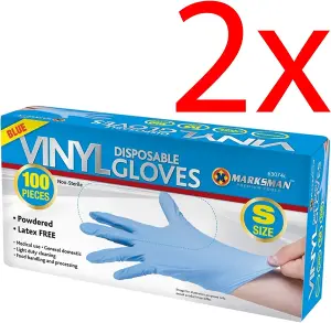 200Pc Small Disposable Vinyl Gloves Blue Powdered Food Latex Free