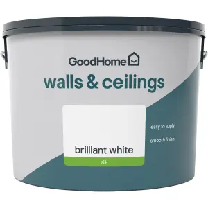 GoodHome Walls & Ceilings Brilliant white Vinyl silk Emulsion paint, 10L