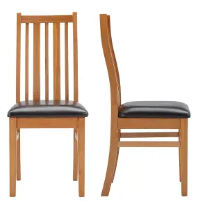 Hallowood Furniture Oak Chair with Brown Bonded Leather Seat Pad (Pair)