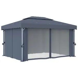 Berkfield Gazebo with Curtain&LED String Lights 4x3 m Anthracite