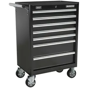 Spacious 7 Drawer Black Tool Chest with Locking Mechanism and Wheels