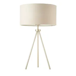 Luminosa Tri 1 Light Table Lamp Matt Nickel, Grey Linen Effect, E27