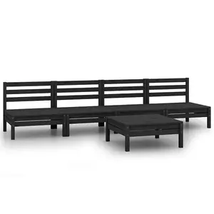 5 Piece Garden Lounge Set Black Solid Pinewood