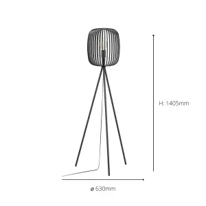 EGLO Romazzina Contemporary Black Caged Tripod Floor Lamp