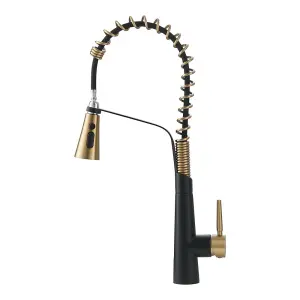 Kitchen Faucet with Pull Down Sprayer 3 Spray Modes Kitchen Tap in Black and Gold