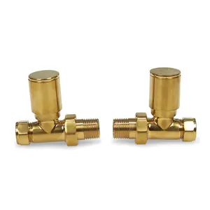 Brushed Brass Straight Manual Radiator Valve 15mm Pair