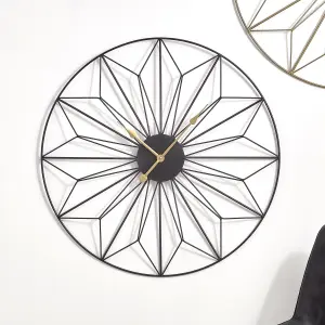 Black Metal Geo Design Round Wall Clock