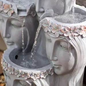 Primrose Hebe Grey Tiered Cascading Garden Outdoor Water Feature with LED Lights H81cm